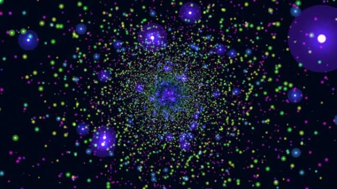 黑暗星系中飞舞的小霓虹灯发光二极管圆圈