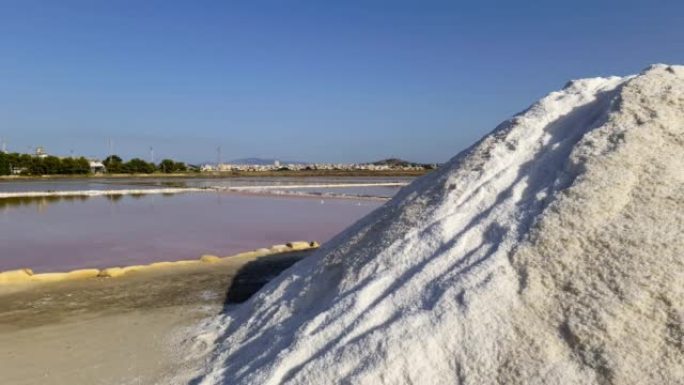 特拉帕尼省意大利自然保护区Paceco盐田盐水，静态视图