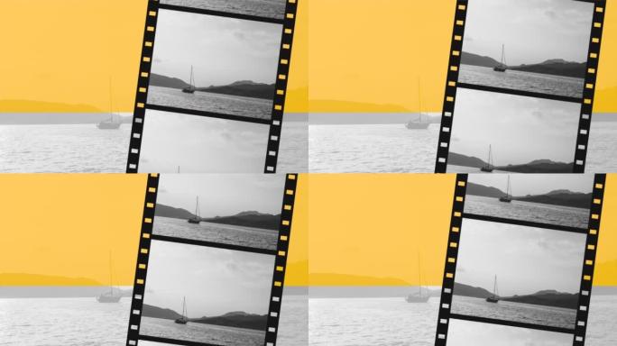 黑山科托尔湾带游艇的现代摄影胶片