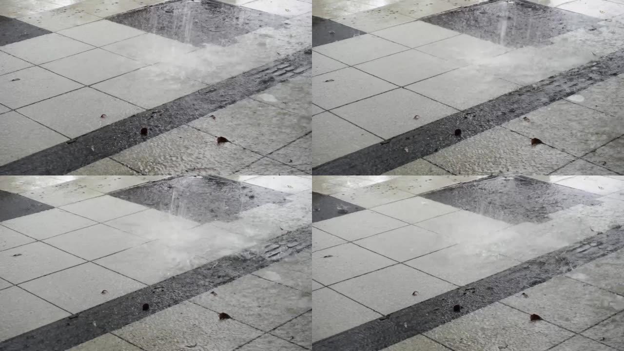 地板上大雨的特写镜头