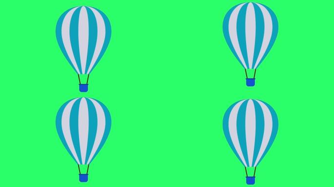 动画蓝色气球隔离在绿色背景。