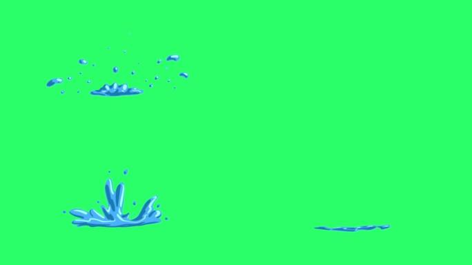 绿色背景上水花的动画慢动作镜头。
