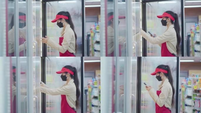 亚洲女性超市员工产品扫描仪检查产品详情