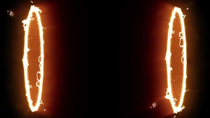 黑色背景上的抽象快速功率红色能量圈。幻想火门或未来传送。3d动画。流动的闪光火焰孔。圆形光元件。