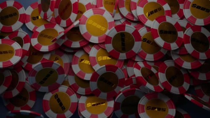3D赌场硬币在慢动作中掉落