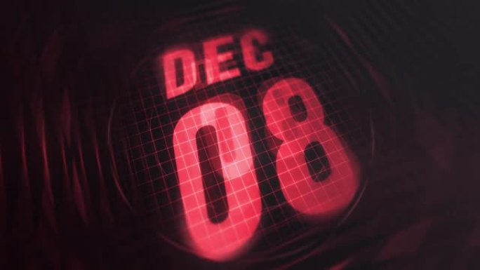 3d运动图形中的12月8日。未来的红外日历和科技发光霓虹灯拍摄，发光二极管纪念等。4k in循环