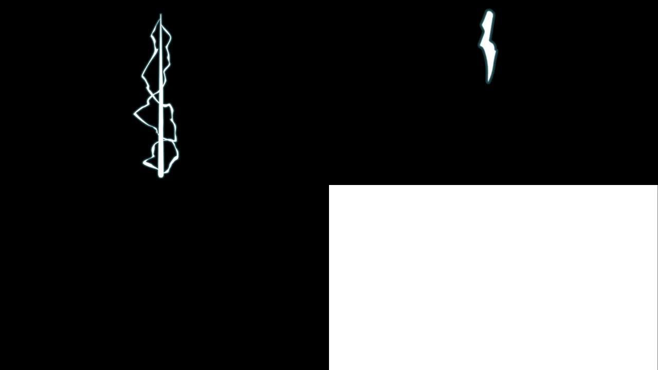 黑色背景上的动画白色闪电隔离。