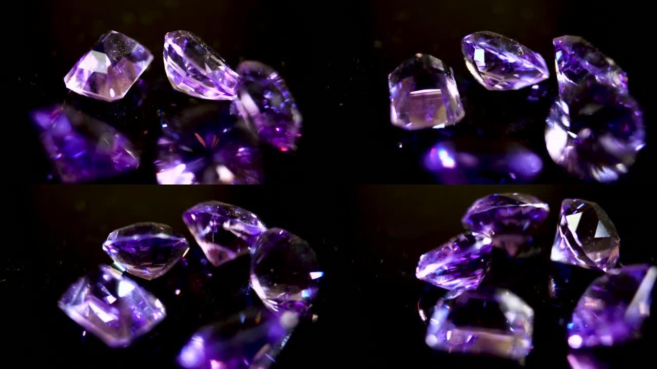 紫色紫水晶的特写。抛光宝石紫水晶。珠宝宝石
