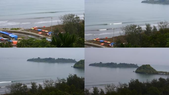 西苏门答腊空中马尼斯海滩的晨景，天空阴云密布。空中马尼斯海滩与马林昆当的传说密切相关。高清视频