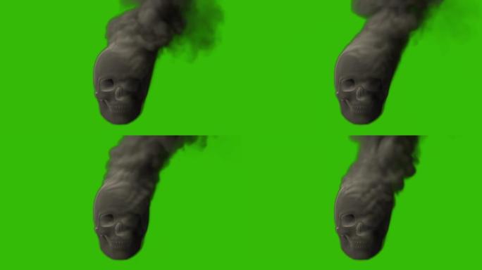 在绿色屏幕上吸烟的可怕男子头骨，孤立