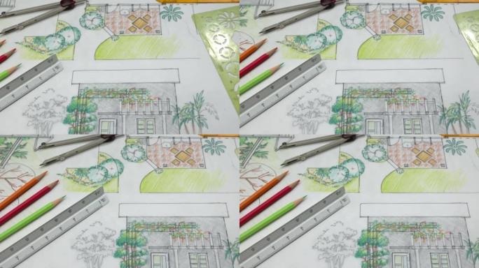 景观设计师学生学习园林计划设计。