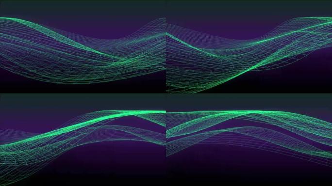 黑暗背景下抽象波粒和线条的4k镜头，数字技术和创新概念
