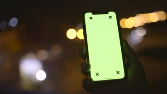 智能手机，绿屏，色键，夜间街头绿屏智能手机