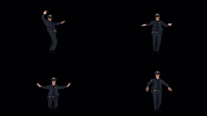 4k胖警官搞笑舞蹈动画带透明 (阿尔法) 背景