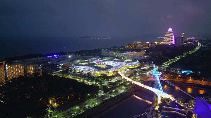 三亚国际免税城城市夜景航拍建筑与风景