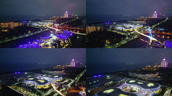 三亚国际免税城城市夜景航拍建筑与风景