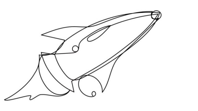 在白色屏幕上一行绘制太空火箭的自画。