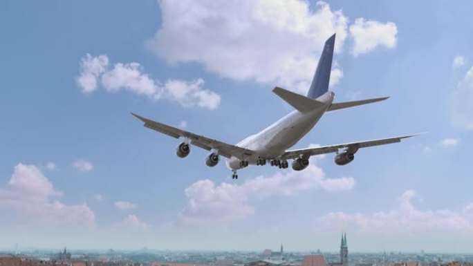 飞行和降落德国纽伦堡的客机。飞机概念