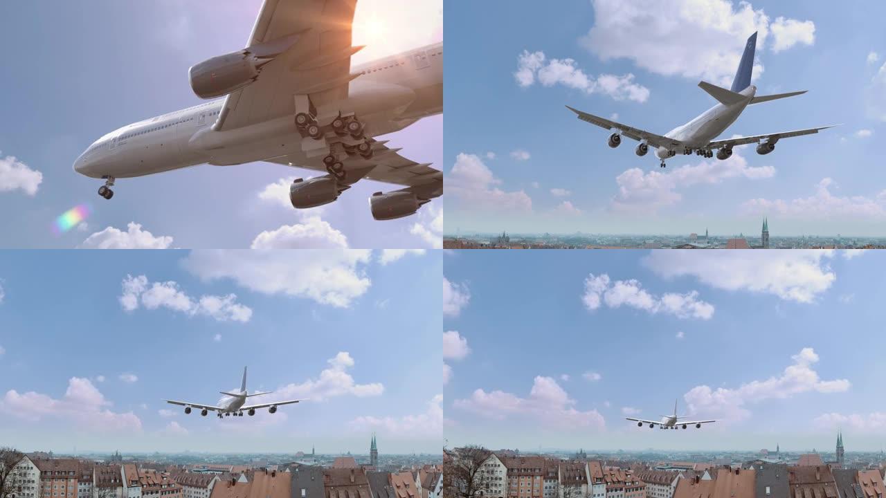 飞行和降落德国纽伦堡的客机。飞机概念