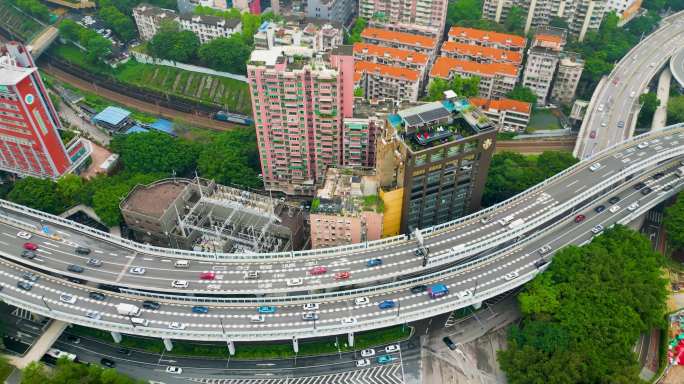 4K 高架桥车流 火车路过