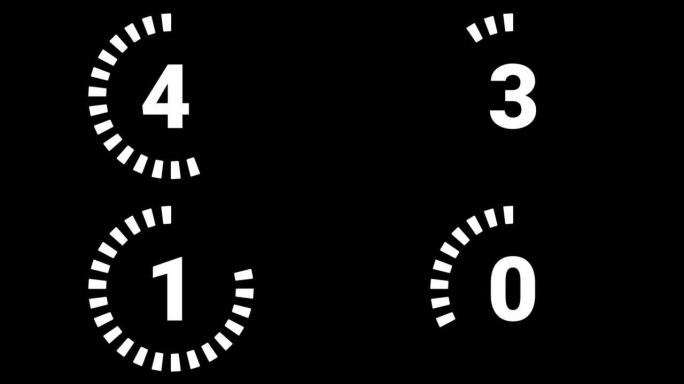 在黑色背景上显示5秒倒数计时器的简单动画