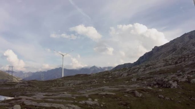 瑞士Gotthard Pass上的风力涡轮机，无人机