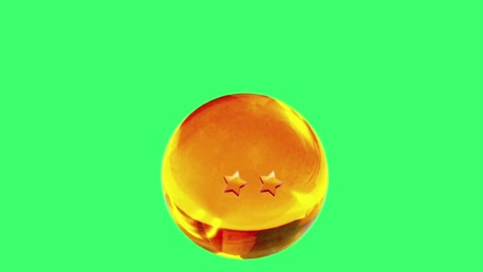 动画黄色水晶球与2星隔离在绿色背景。