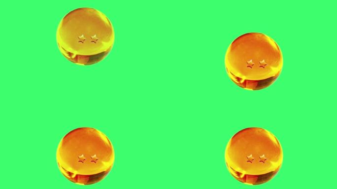 动画黄色水晶球与2星隔离在绿色背景。