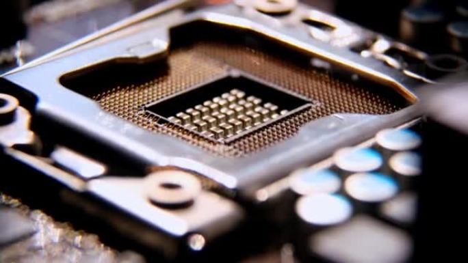 CPU计算机处理器宏滑块拍摄，聚焦浅。特写新一代微芯片。