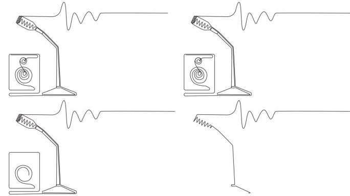 桌面麦克风在一条线上，白色背景上有声波。