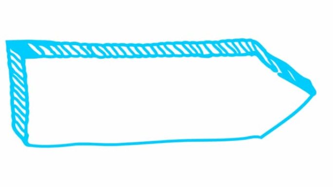 符号指针的动画符号。空板。木制广告牌。手绘蓝色箭头指向右侧。矢量插图孤立在白色背景上。