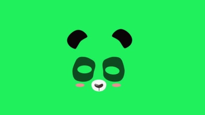 动画面具熊猫隔离在绿色背景。