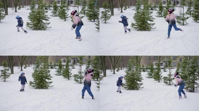 孩子们在冬天打雪球