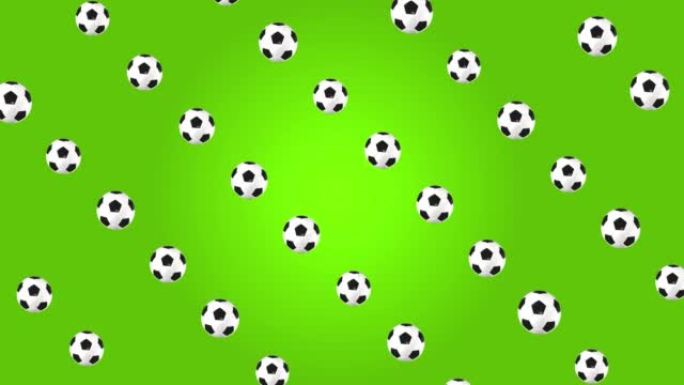 飞球的足球3d动画。布局或海报设计的足球背景。在绿色背景上隔离。3d渲染。