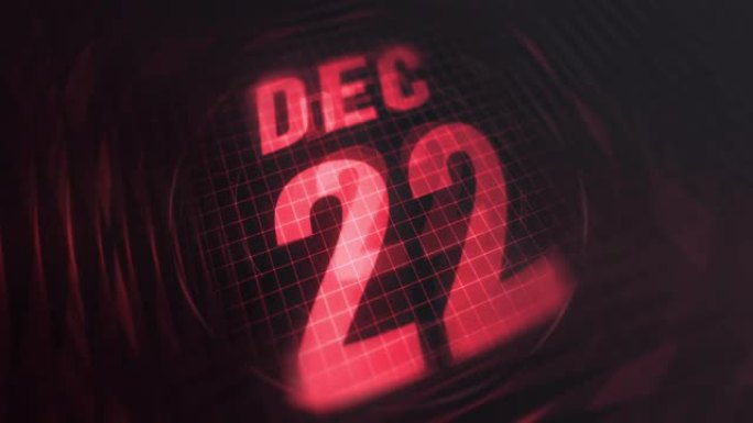 3d运动图形中的12月22日。未来的红外日历和科技发光霓虹灯拍摄，发光二极管纪念等。4k in循环