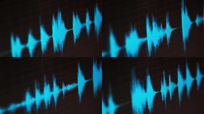 音频斑点蓝色。录音棚。电脑屏幕。4K
