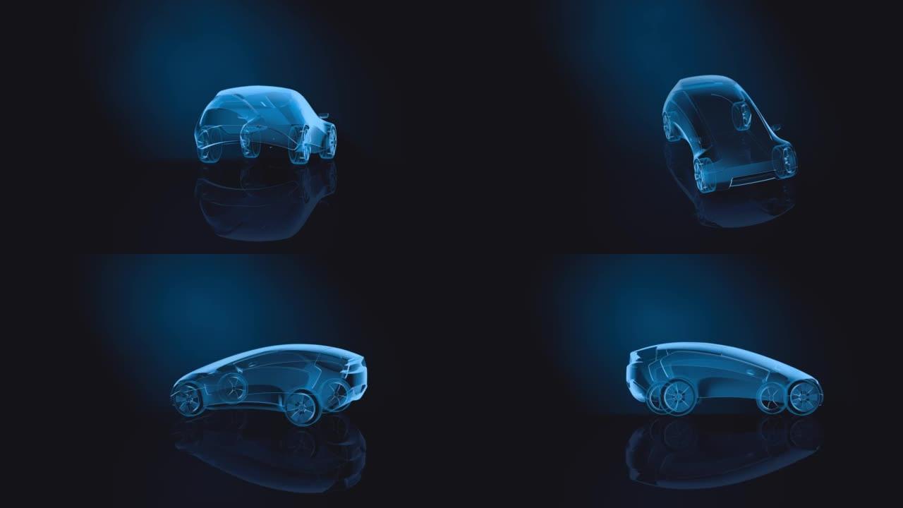 未来蓝色x光概念车。3d渲染
