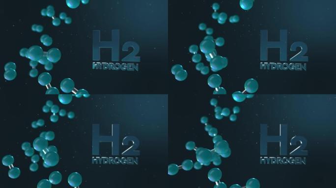 氢元素的3D动画，带有象征运动作为未来能源的氢文本。氢是未来的燃料。