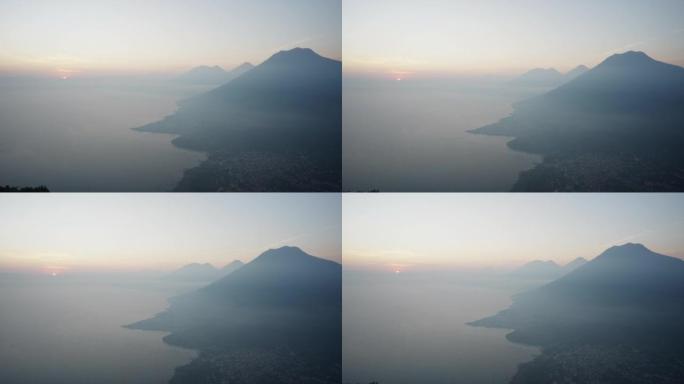 危地马拉阿蒂特兰湖日出时的风景