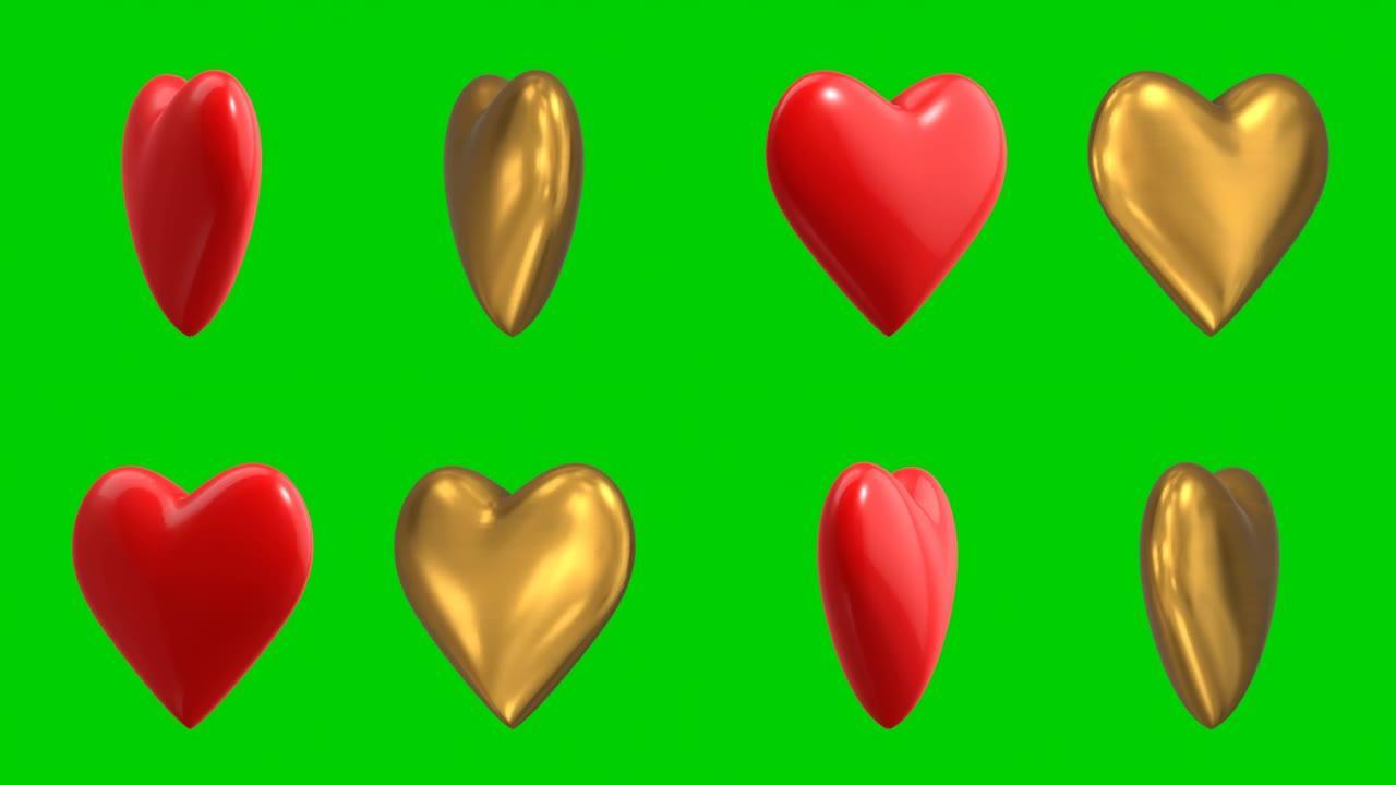 心脏符号的3D动画 (循环4k色度键)