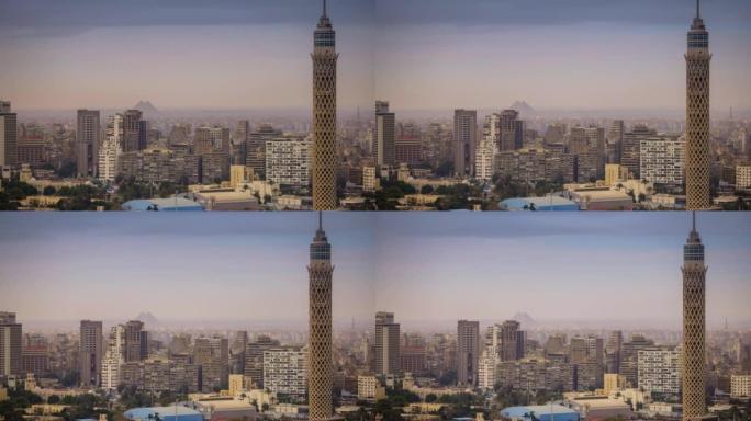 开罗,埃及中心高楼大厦阴雨天