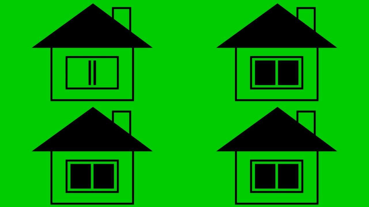 房子的象征。扁平黑色图标。家居、房地产的概念。矢量插图孤立在绿色背景上。