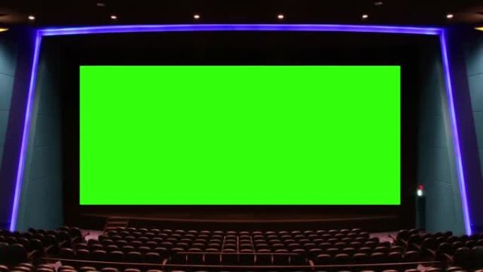 电影院大厅红色窗帘打开绿色屏幕
