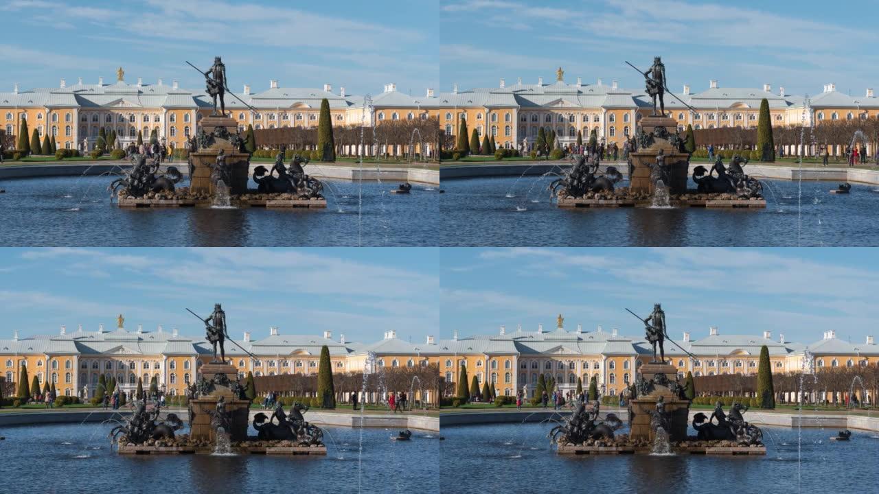Time lapse Petergof or Peterhof, known as Petrodvo