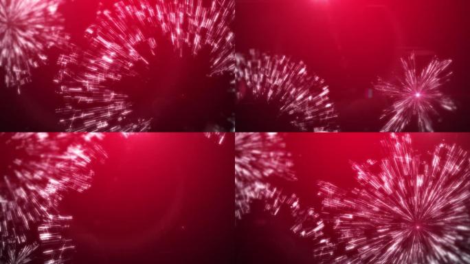 红色背景上带有磁性波动的烟花动画。