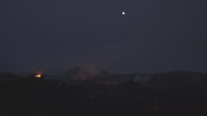 冰岛电影火山爆发上方的满月