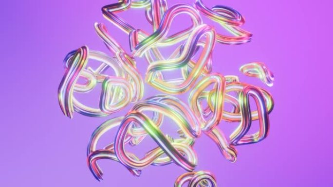 霓虹金属材料中带有弯曲线条的球体的抽象动画