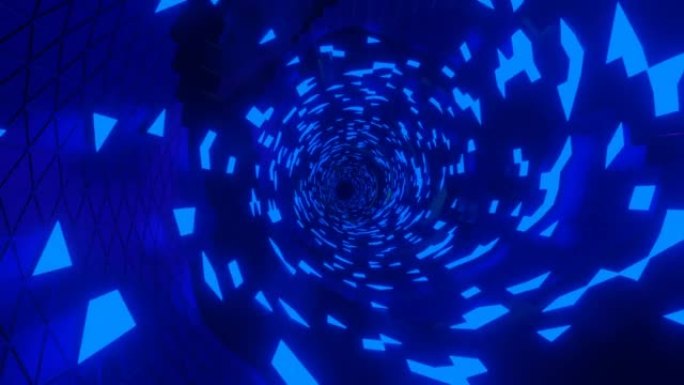 彩色蓝色隧道。设计。明亮的抽象沿着一条带有彩虹色元素的路径进入内部。