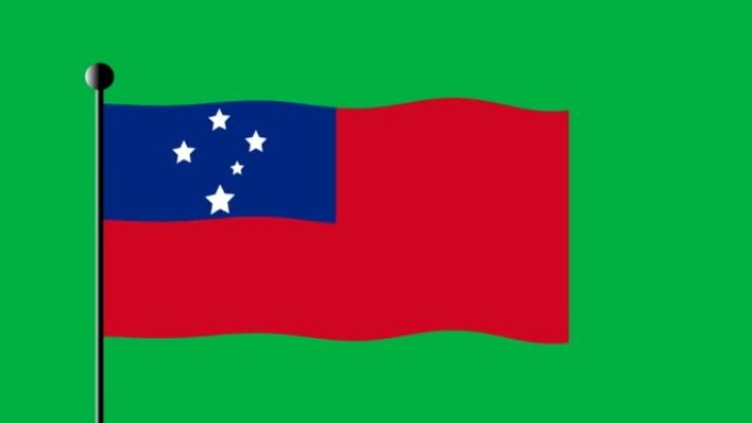 绿色屏风上飘扬着萨摩亚国旗。萨摩亚国家的循环运动动画。