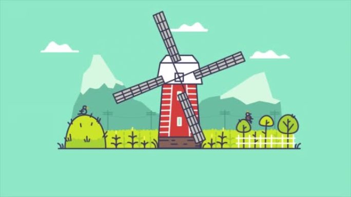 田野里有风车的山地景观